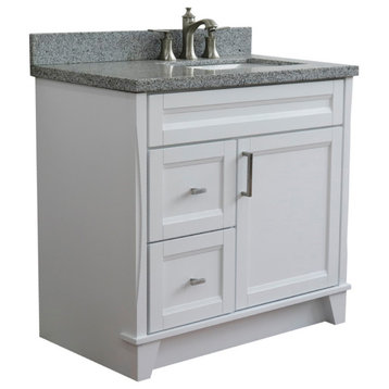 37" Single Sink Vanity, White Finish With Gray Granite