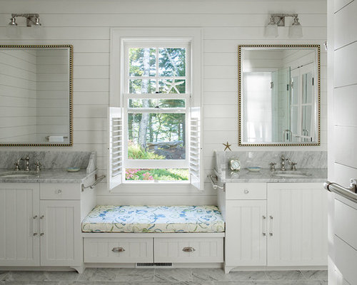 Inspiration for a beach style bathroom remodel in Portland Maine with ...