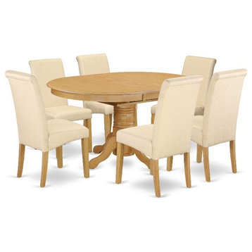 AVBA7-OAK-02 - Oval Table with Beige Linen Fabric Modern Chairs with Oak Finish