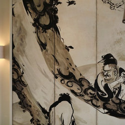 Trompe l'oeil Japanese screen in kitchen, detail - Furniture