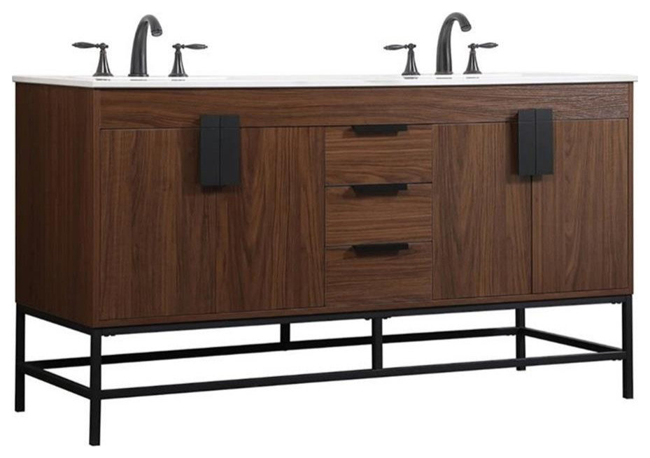 Elegant Decor Eugene 60" Aluminum Alloy & MDF Double Bathroom Vanity in Walnut