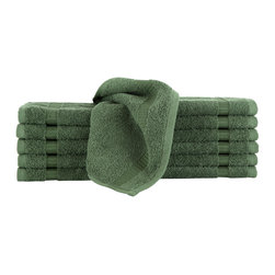 Makroteks - Villa Wash Cloth 12pc Set, Green - Bath Towels