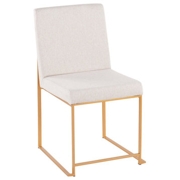 High Back Fuji Dining Chair, Set of 2, Gold Steel, Beige Fabric
