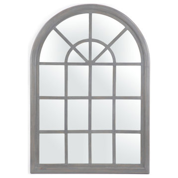Sebastiane Traditional Arched Windowpane Mirror, Gray Wash