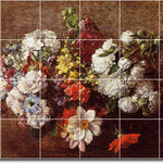 Picture-Tiles.com - Henri Fantin-Latour Flowers Painting Ceramic Tile Mural #81, 72"x48" - Mural Title: Bouquet Of Flowers