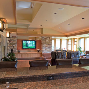Inspiration for a contemporary home theater remodel in Milwaukee