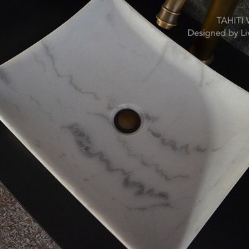 White marble 18'' bathroom vessel sink-Tahiti White