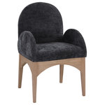 Meridian Furniture - Waldorf Chenille Upholstered Dining Chair, Black, Chenille, Natural Finish, Black, Arm Chair, Chenille Fabric, Natural Finish - The Waldorf Chenille Fabric Dining Arm Chair exudes elegance and comfort. Crafted with solid ash wood, this dining chair boasts a sturdy and durable construction. The natural finished legs provide a warm and welcoming touch to the overall design. The plush black chenille fabric on the seat and backrest of the chair offers a soft and cozy seating experience, making it an ideal choice for long dinner conversations with family and friends.