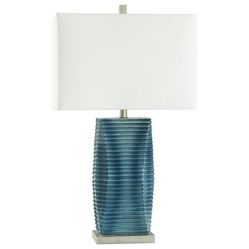 Thame Blue - Blue Vertical Lined Moulded Table Lamp