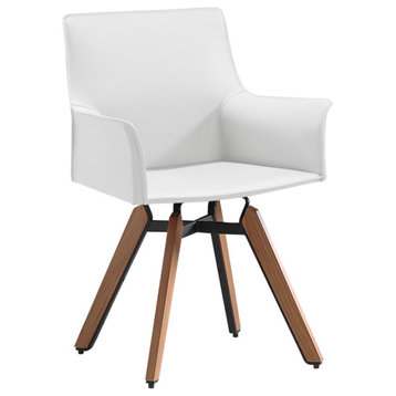 Burslem Leather Dining Chair, Dining Chair, Wooden Leg Base, White