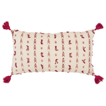 Red Beige Tribal Inspired Tasseled Lumbar Pillow
