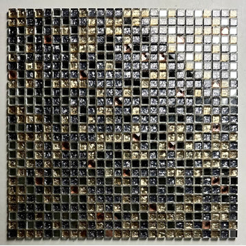 Artistic Jewels Gold Bronze & Silver 12x12 Square Mosaic Glass & Diamond Tile