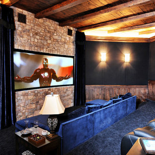 Inspiration for a timeless blue floor home theater remodel in San Diego