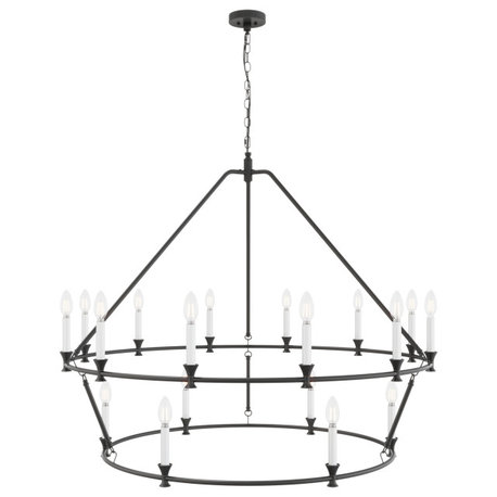 Farmhouse Black 2-Tier Wagon Wheel 18-Light Candle Chandelier