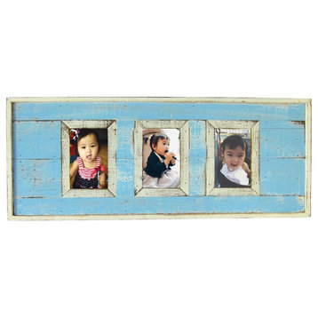 Distressed Hanging Frame for 3 Pictures, Sky Blue