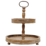 Creative Coop - Round Wood 2-Tier Tray - This beautiful wood two tier tray is perfect for displaying collectables on a table, or serving your favorite desserts. Gorgeous piece for any decor. Bottom tray 15", top tray 10 1-2" round x 18-1/2" high.