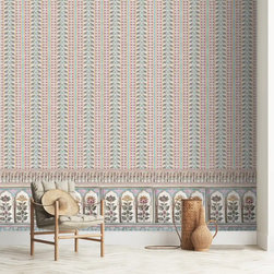 Kala Heritage Elegance: Intricate Indian Temple Art Wallpaper in Pink and Blue - Wallpaper