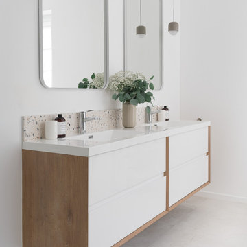 Beverly Hills Master bathroom and laundry remodel, elegant double floating vanit