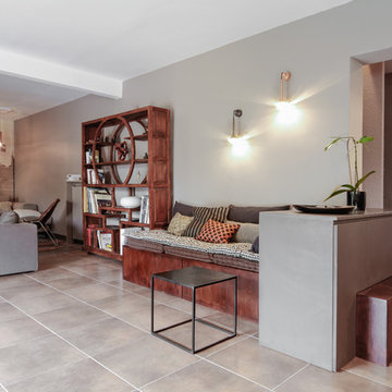 aménagements et décoration meublée d'un salon de particulier - ajout d'un poêle