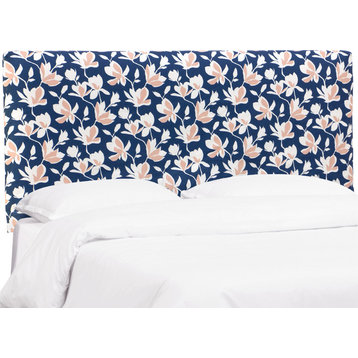 Markham Slipcover Headboard, Silhouette Floral Navy Blush, Full