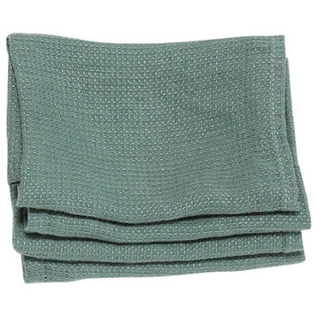 Set of 4 Spa Green Linen Cloths Washed Waffle