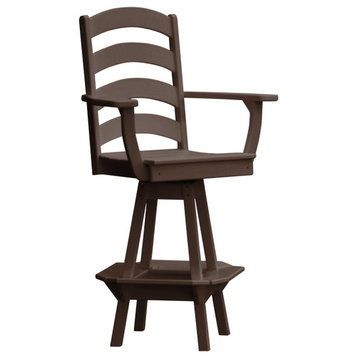 Poly Lumber Ladderback Swivel Bar Chair with Arms, Tudor Brown