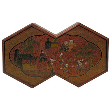 Chinese Distressed Brown People Graphic Rectangular Decagon Shape Box Hws2303