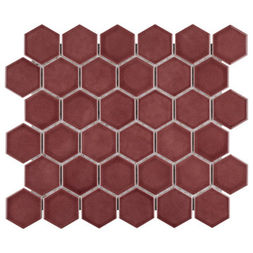 Tribeca 2" Hex Glossy Rusty Red Porcelain Floor and Wall Tile