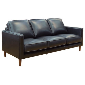 Sunset Trading Prelude 79" Contemporary Top-Grain Leather Sofa in Black