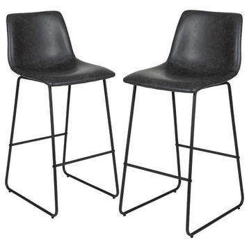 Flash Furniture 30" Leather Upholstered Bar Stool in Gray (Set of 2)