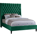 Meridian Furniture - Fritz Velvet Upholstered Bed, Green, King - Count on this Fritz velvet bed to bring a modern look to life in your bedroom sanctuary. This lovely bed features soft green velvet upholstery for a sumptuously elegant feel and an upscale look. The extra-tall headboard lends your space an element of drama, and the brass nail-head trim accentuate the sophisticated demeanor of this modern bed. Tufting on the wingback headboard helps keep its padding aloft while adding a textural design that draws the eye.