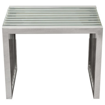 Rectangular Stainless Steel End Table Clear Tempered Glass Top