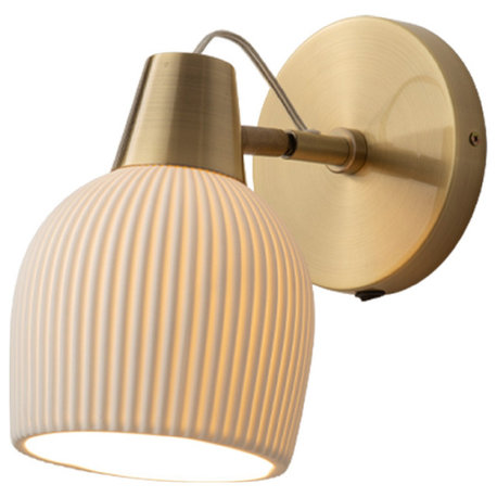 Petaluma Bone Porcelain Wall Sconce, Weathered Brass, Dimmer Switch, Portable