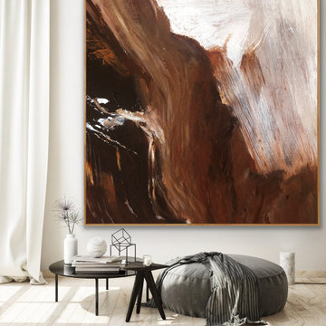 "Hazel" 60x60 IN brown white abstract Art Large Modern Painting MADE TO ORDER