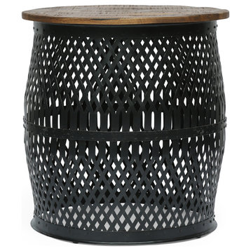 Woodbine Modern Industrial Handcrafted Mango Wood Lace Cut Side Table