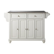 Cambridge Stainless Steel Top Kitchen Island, White Finish