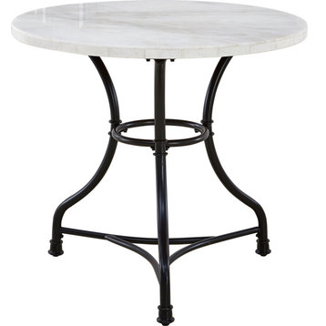 Claire Round Cafe Table - White Marble Top, Black Metal Base