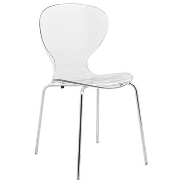 LeisureMod Oyster Modern Dinin Side Chair With Chrome Legs, Clear