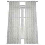 Half Price Drapes - Florentina Embroidered Sheer Curtain Single Panel, Silver, 50"x84" - HPD has redefined the construction of sheer curtains and panels. Our Embroidered Sheer Collection are unmatched in their quality. Each panel creates a beautiful diffusion of light. As a general rule, for proper fullness panels should measure 2-3 times the width of your window/opening.