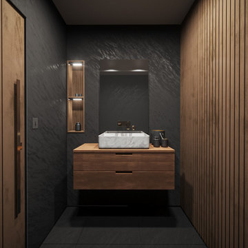 Bathroom with Wooden Features and Venetian Plaster