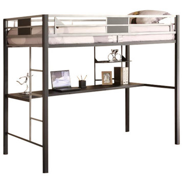DHP Silver Screen Metal Twin Loft Bed in Black with Desk