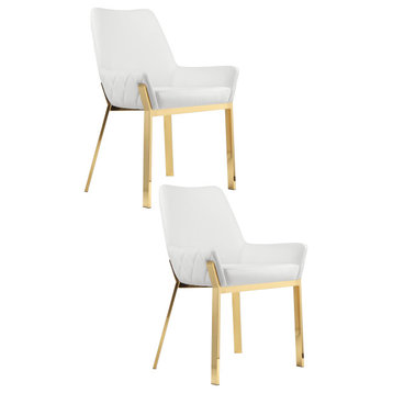 Hudson Diamond Tufted Chair Gold/White Faux Leather Set of 2