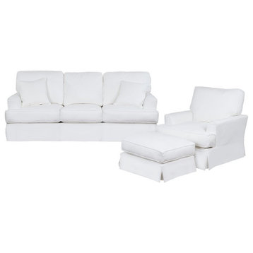 Sunset Trading Ariana 3-Piece Fabric Slipcovered Living Room Set in White