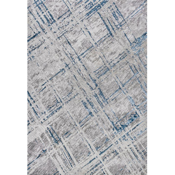 Slant Modern Abstract Area Rug, Gray/Blue, 4 X 6