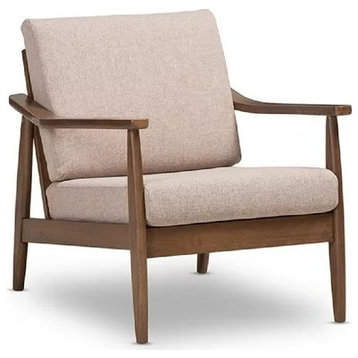 Transitional Accent Chair, Rubberwood Frame With Extra Padded Seat, Light Brown