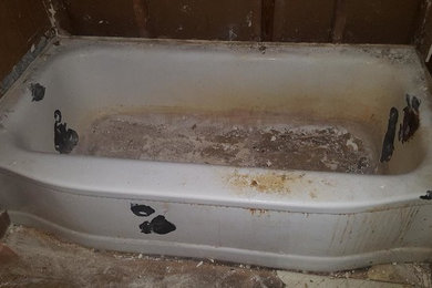 Before and after of bathtub removed from bathroom