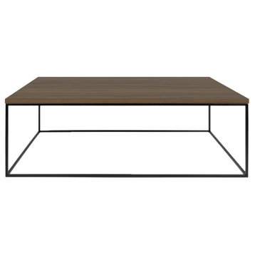 Contemporary Minimal Rectangle Coffee Table, Walnut/Black Base