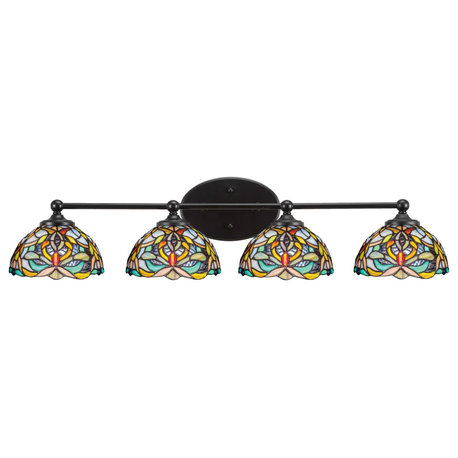 Capri 4-Light Bath Bar, Matte Black/Kaleidoscope Art