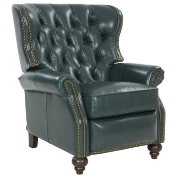 Writer's Chair Push Thru The Arm Recliner, Highland Emerald / All Leather