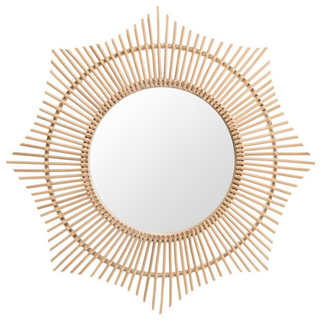 Rattan Round Halo Wall Mirror, Natural